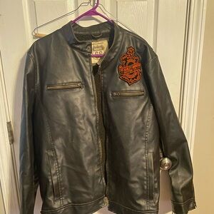 Harley-Davidson Black and Orange Leather Bomber Jacket